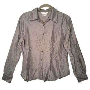 Tracy M. Gray 100% Silk Button Down Collared Shirt Size Large